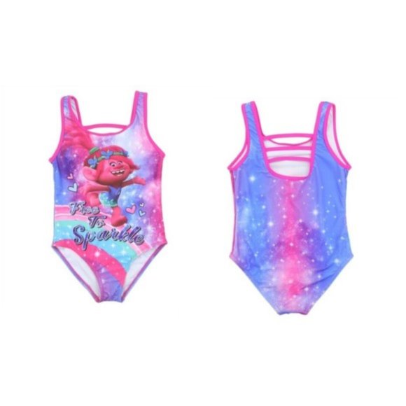 Trolls Girls Free To Sparkle One Piece Swimsuit Kids Size 14 NEW/NWT! - Picture 1 of 13